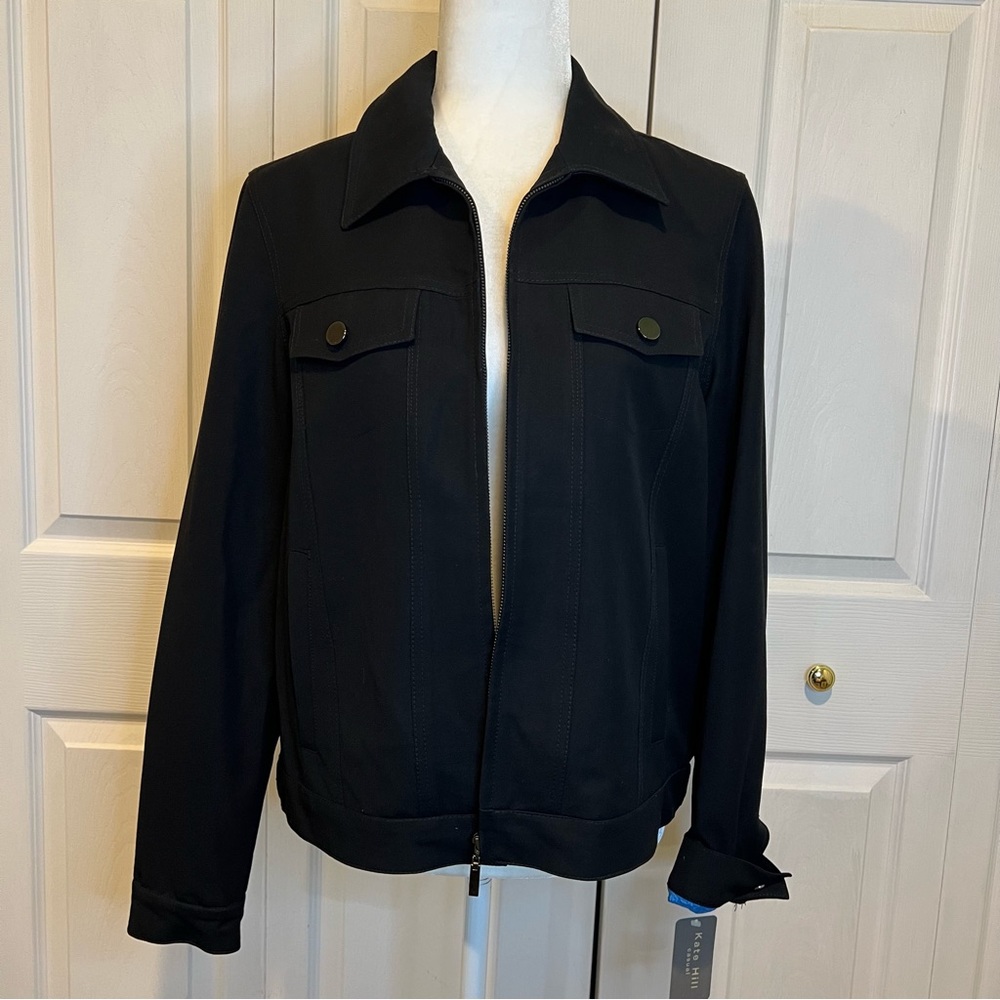 🍋 NWT Kate Hill Black Zip Front Lined Jacket - 10